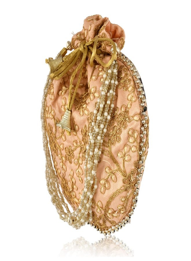 STLYZ Traditional Embroidered Potli Bag For Women, Handmade Pure Silk Potli Handbag Wristlets Ethnic Bridal Potli Batwa Bag For Ladies For Wedding, Return Gifts - Image 4